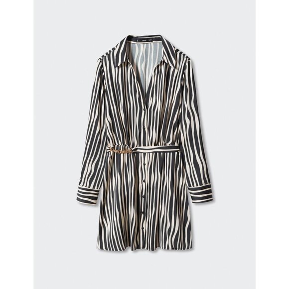 NWOT Mango Black & Cream Striped Satin Shirt‎ Dress XL - Picture 9 of 16